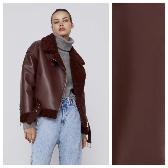 Zara Jackets & Blazers - NWT. Zara Burgundy Faux Leather Double Faced Aviator Biker Jacket. Size XS.